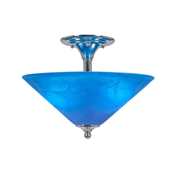 Unbranded Bristol 12.75 in. 2-Light Chrome Semi-Flush with 16 in. Blue Italian Glass Shade No Bulbs Included