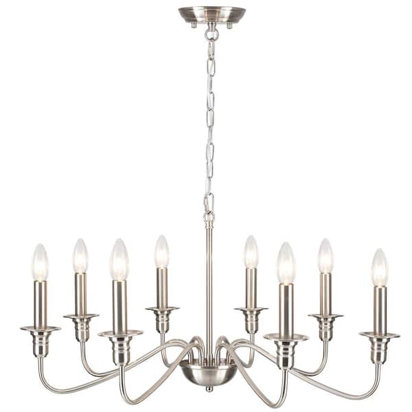 ADSENSTY 8-Light Sand Nickel Farmhouse Candle Chandelier Rustic Industrial Kitchen Island Hanging Pendant Light