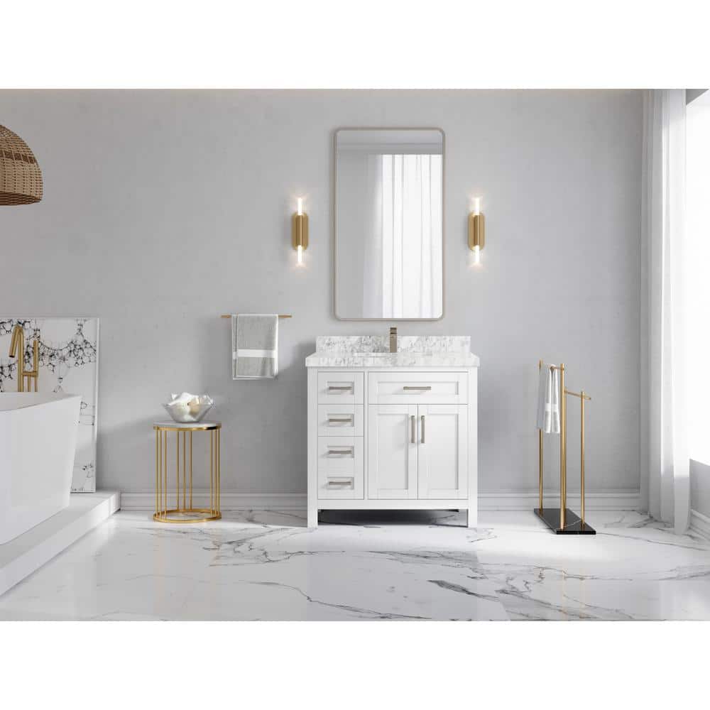 Cambridge 36" White Single Sink Vanity with Carrara Marble Top