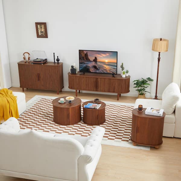 ATHMILE Walnut 62.99 in. Wood TV Stand For TVs up to 70 in. With