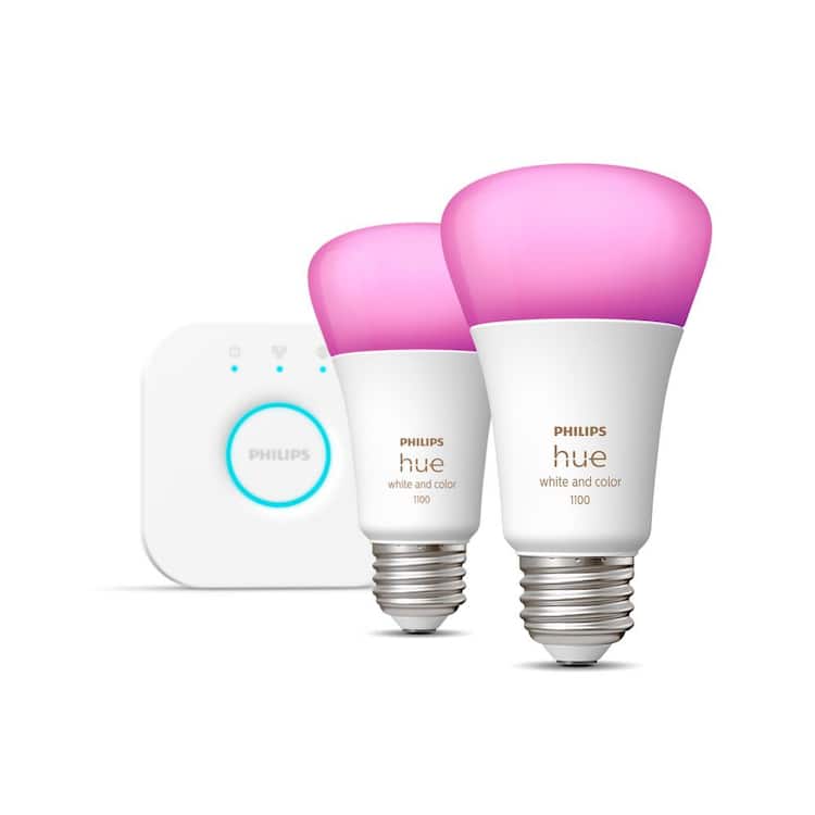 Philips Hue 75-Watt Equivalent A19 Smart LED Color Changing Light Bulb with Bluetooth and Smart Bridge (2-Pack)