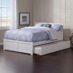 Orlando White Solid Wood Frame Queen Platform Bed with Footboard and Twin XL Trundle