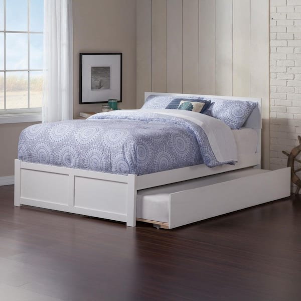 Orlando White Queen Bed with Footboard and Twin Extra Long Trundle