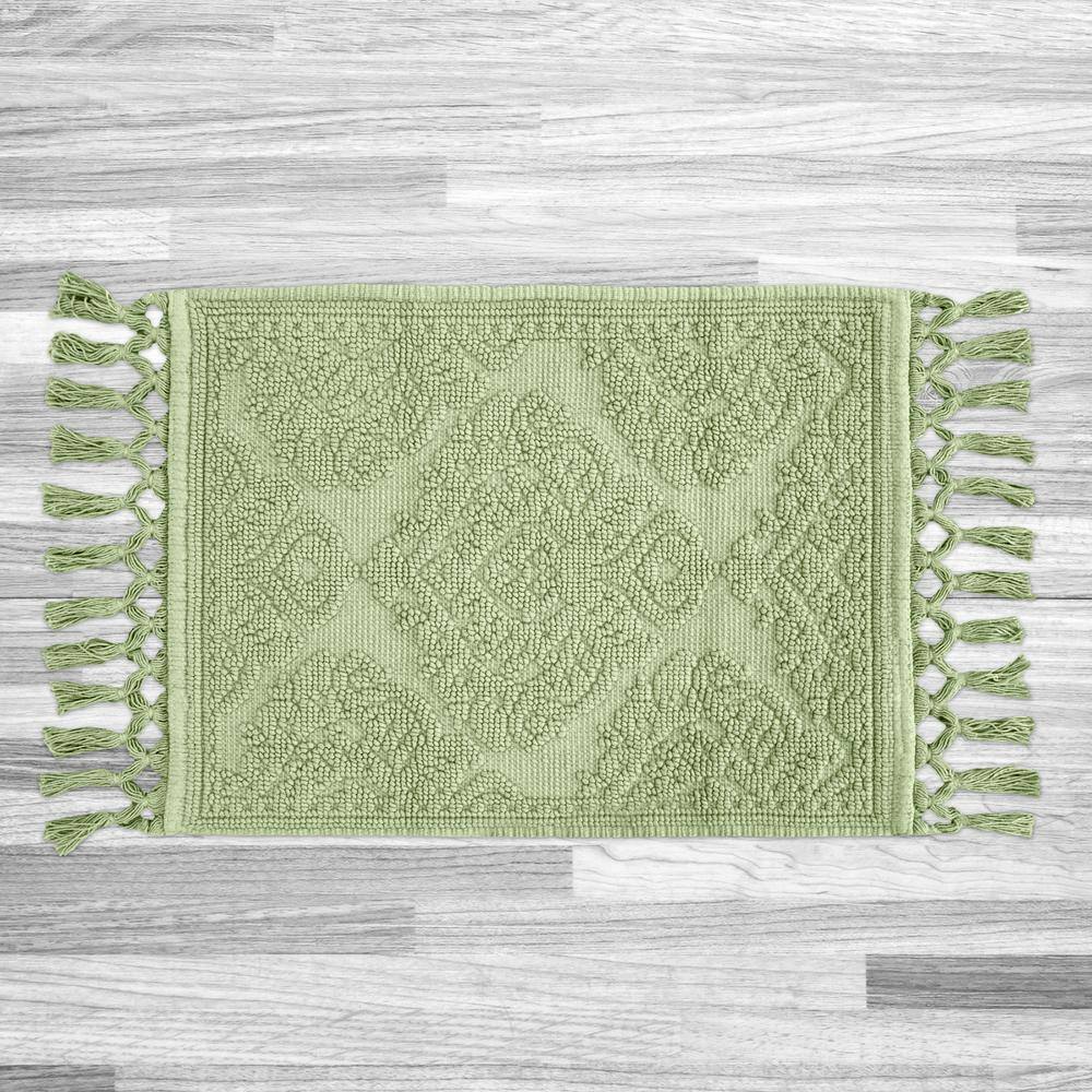 Sage Green Cotton Fringe Geometric Bath Rug 27" x 52"