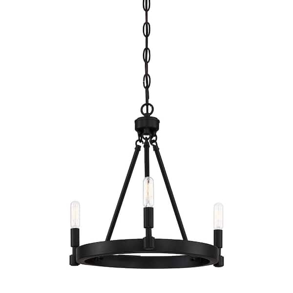 Designers Fountain Fiora 3-Light Black Minimalist Wagon Wheel Chandelier for Dining Areas with No Bulbs Included