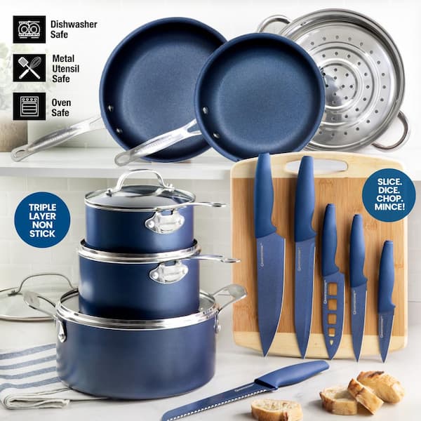 GRANITESTONE Classic Blue 20-Piece Aluminum Ultra-Durable Non-Stick Diamond  Infused Cookware and Bakeware Set 7291 - The Home Depot
