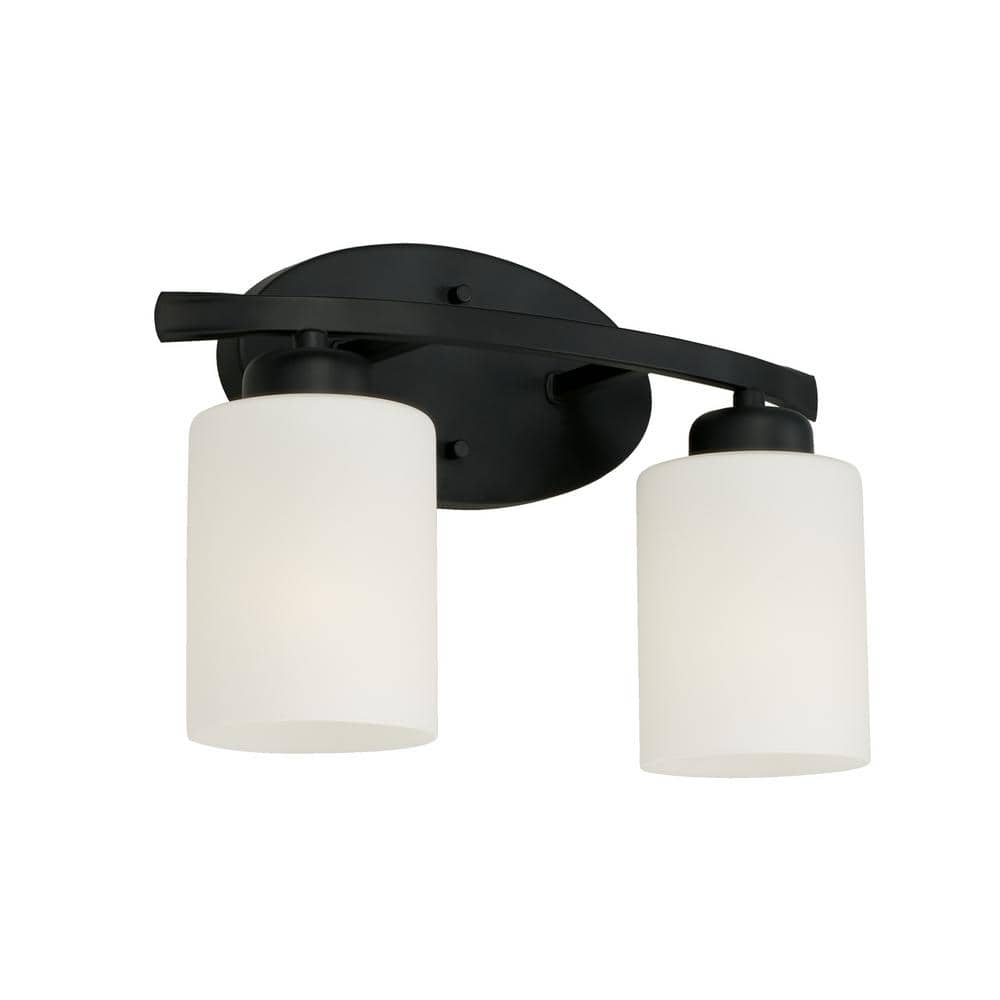 13 in. W x 9 in. H x 5.5 in. E 2-Light Soft White Glass Vanity Light in Matte Black price history on PriceWatchPro