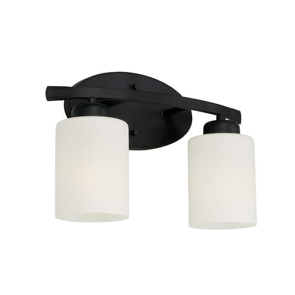 HOMEPLACE LIGHTING 13 in. W x 9 in. H x 5.5 in. E 2-Light Soft White Glass Vanity Light in Matte Black