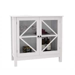 Modern White Wood Kitchen Cabinet with Double Glass Doors, Storage Cabinet for Living Room, Dining Room, Entryway