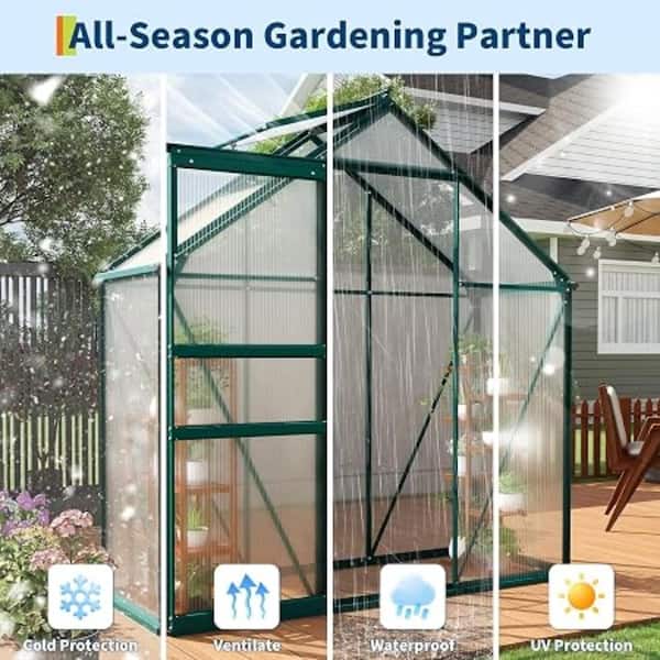 homfan 6x3 FT Heavy Duty Polycarbonate Greenhouse, Aluminum Frame