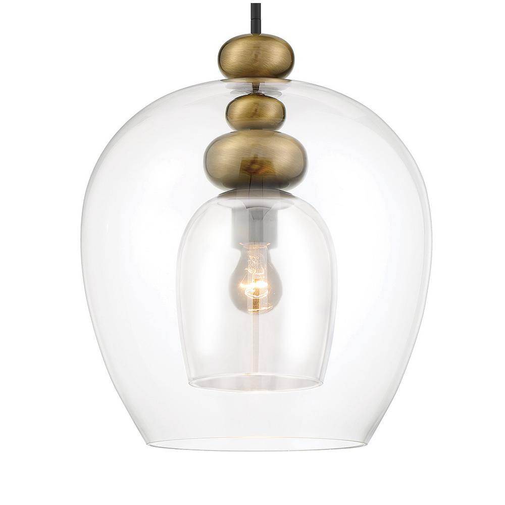Aged Brass and Glass 1-Light Pendant with Smoked Shade