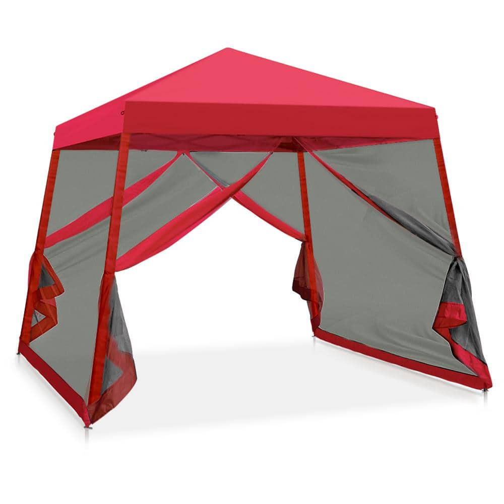 Red 10' x 10' Steel Pop-Up Canopy Tent with Mosquito Netting