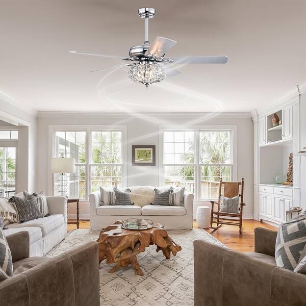PUDO 52 in. Antique Indoor Silver Chandelier Ceiling Fan Light