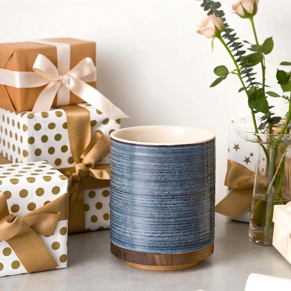 7.6 in. Modern Series Ring Ceramic Utensil Holder with 360° Rotation for Kitchen Decor, Stable Utensil Caddy, in Blue