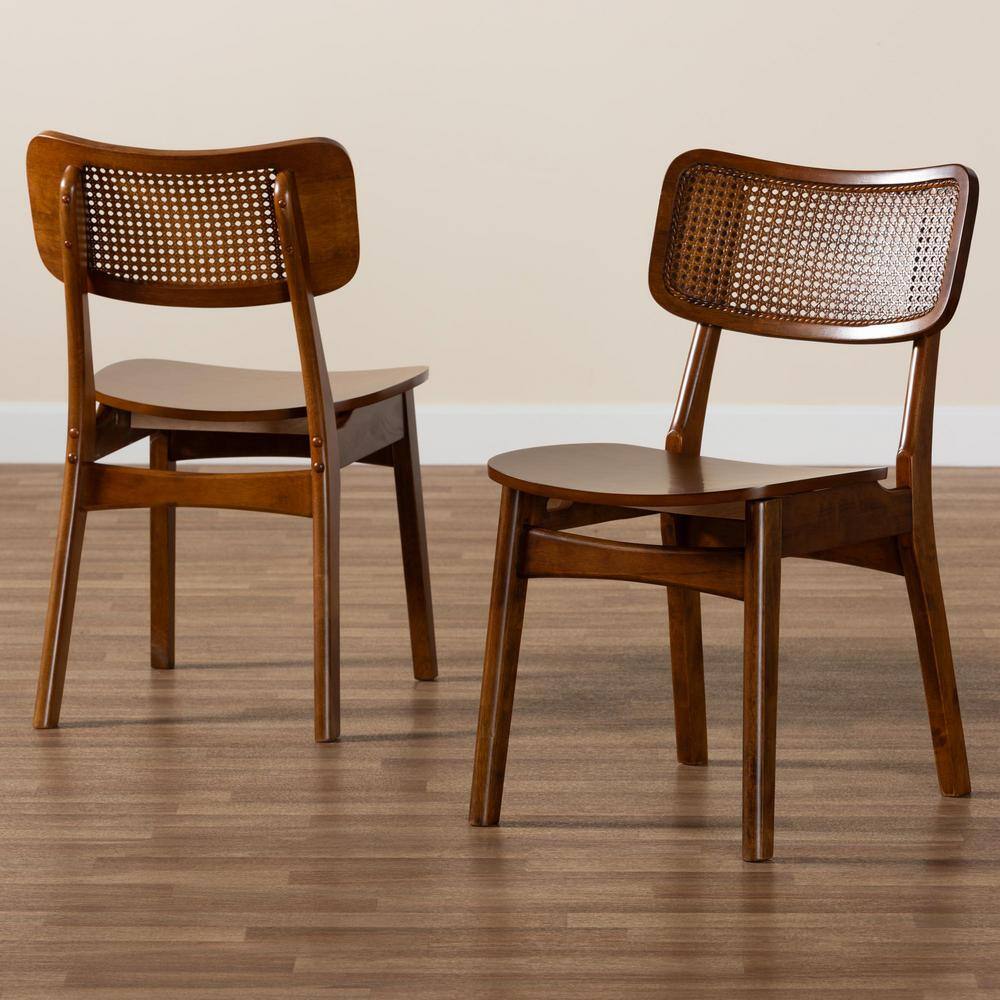 Walnut Brown Low Rattan and Cane Side Chair