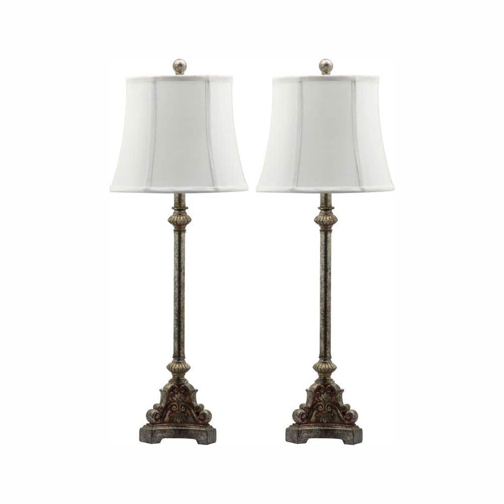 Rimini Console 33.5 in. Antique Silver Candlestick Table Lamp with Off-White Shade (Set of 2) price history on PriceWatchPro