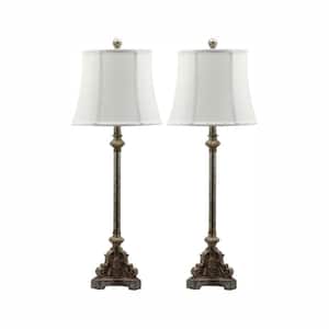 Rimini Console 33.5 in. Antique Silver Candlestick Table Lamp with Off-White Shade (Set of 2)