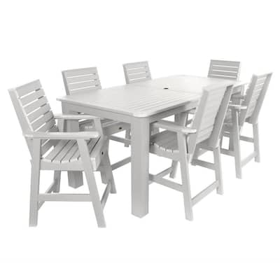 Weatherly White 7-Piece Recycled Plastic Rectangular Outdoor Balcony Height Dining Set
