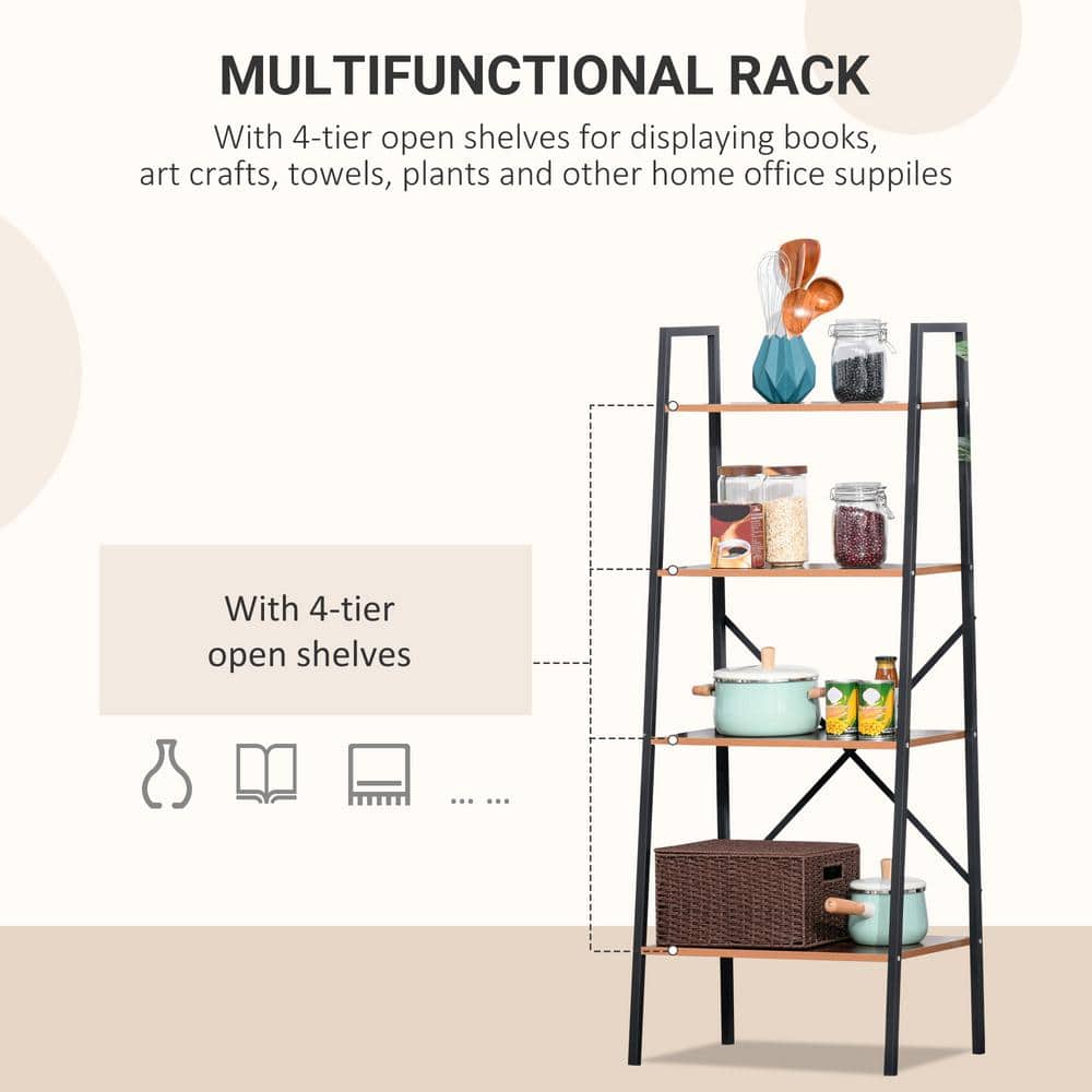 Modern 4-Tier Black Ladder Shelf for Books and Decor