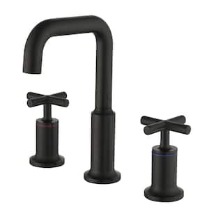 8 in. Widespread Double Handle Bathroom Faucet with 3-Hole Brass Bathroom Sink Faucets in Matte Black