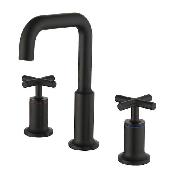 AIMADI 8 in. Widespread Double Handle Bathroom Faucet with 3-Hole Brass Bathroom Sink Faucets in Matte Black