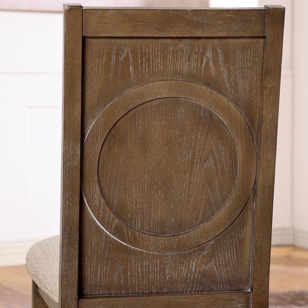 Beige Upholstered High Back Wood Side Chair