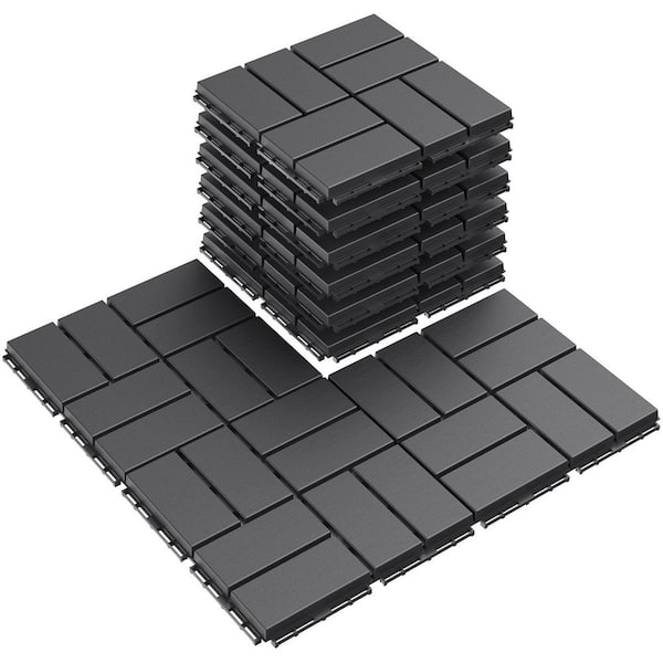 12 in. x 12 in. x 0.75 in. Outdoor Plastic Deck Tiles Paver for Pool Balcony Backyard Porch, Dark Grey (9-Pack)