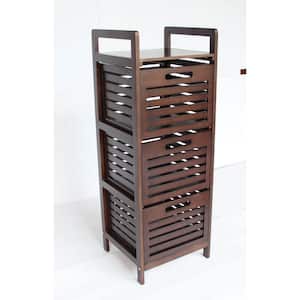 37 in Solid Bamboo Espresso 3 Slatted Drawer Storage Tower