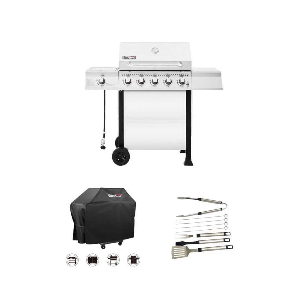 5-Burner BBQ Grill with Side Burner, 54 in. Grill Cover and 8