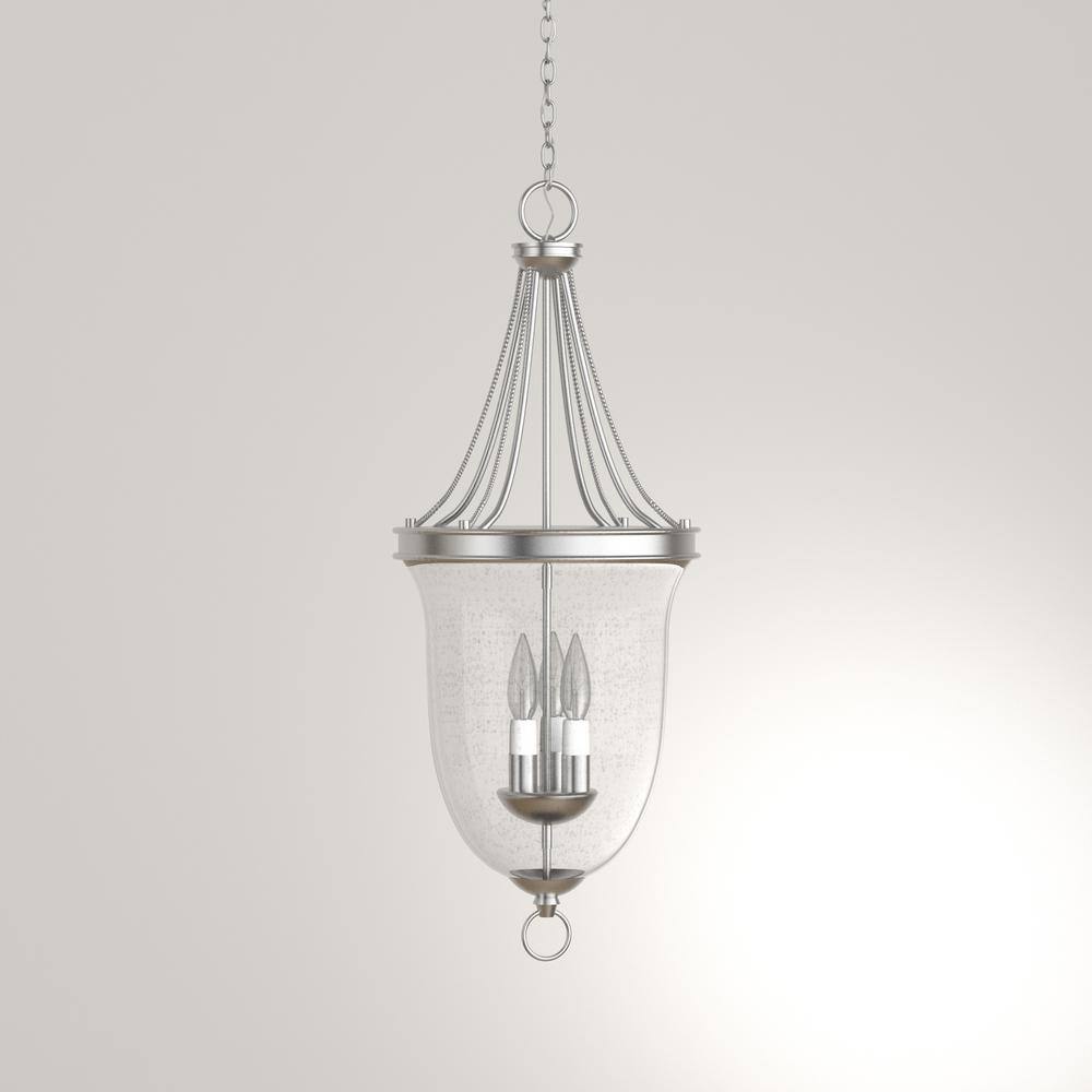 Brushed Nickel 3-Light Foyer Pendant with Seeded Glass