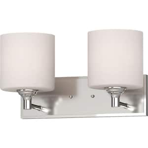 2-Light Brushed Nickel Indoor Wall Sconce with White Cylinder Glass Shades