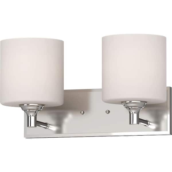 Volume Lighting 2-Light Brushed Nickel Indoor Wall Sconce with White Cylinder Glass Shades