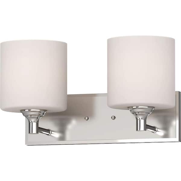Volume Lighting 2-Light Brushed Nickel Indoor Wall Sconce with White Cylinder Glass Shades