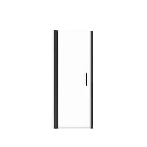Manhattan 25 in. to 27 in. W in. x 68 in. H Pivot Frameless Shower Door with Clear Glass in Matte Black