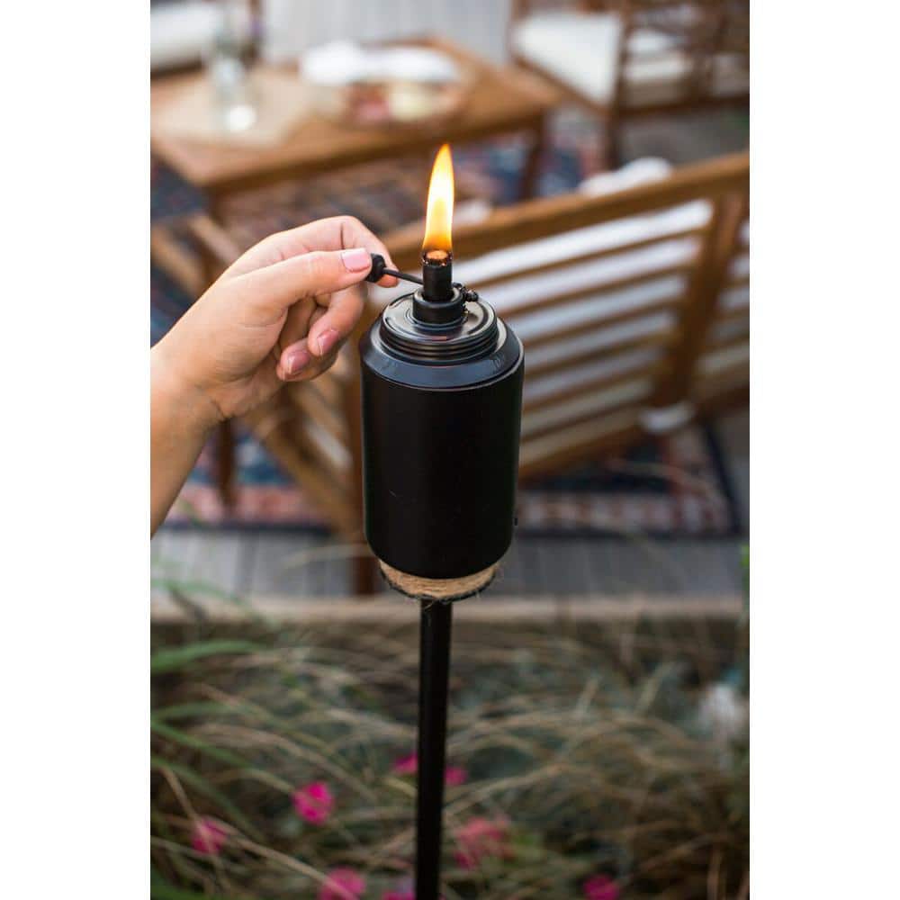 Adjustable Black Resin Tiki Torch with Rope Accent, 65 in