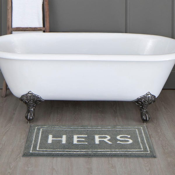 Hers 20 in. x 34 in. Pewter Gray Polyester Machine Washable Bath Mat