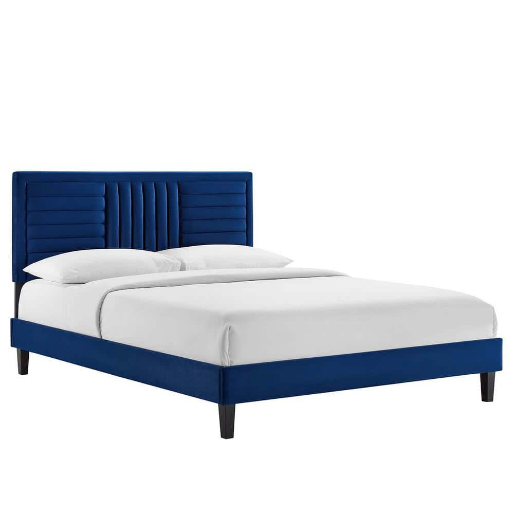 MODWAY Sofia in Navy Blue Channel Tufted Performance Velvet Frame King ...