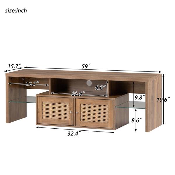 59 in. Yellow Wood TV cabinet TV Console table with Doors, Removable Glass  shelves and LED light Fits TV's up to 60 in.