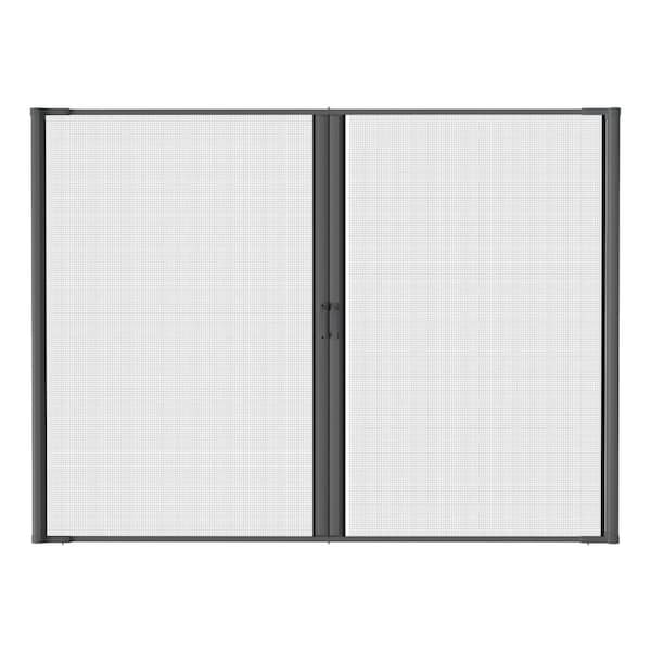 108 in. x 80 in. Universal Handed Black Aluminum Retractable Screen Door for Double Entry Door