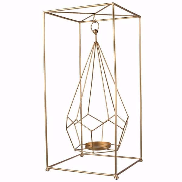 Benjara Stately Punctuated Gold Metal Candle Holder