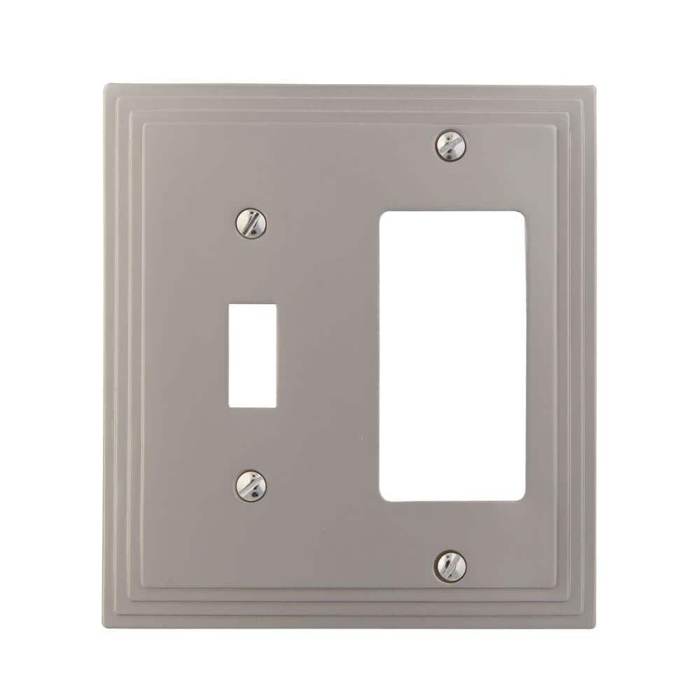 Satin Nickel 2-Gang Metal Wall Plate with Toggle and Rocker