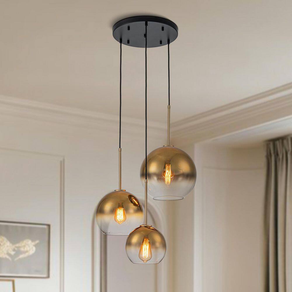 Auto 3-Light 20.5 In.W Matte Black and Gold Chandelier with Mirrored Polished Gradient Glass for Staircase Living Room price history on PriceWatchPro