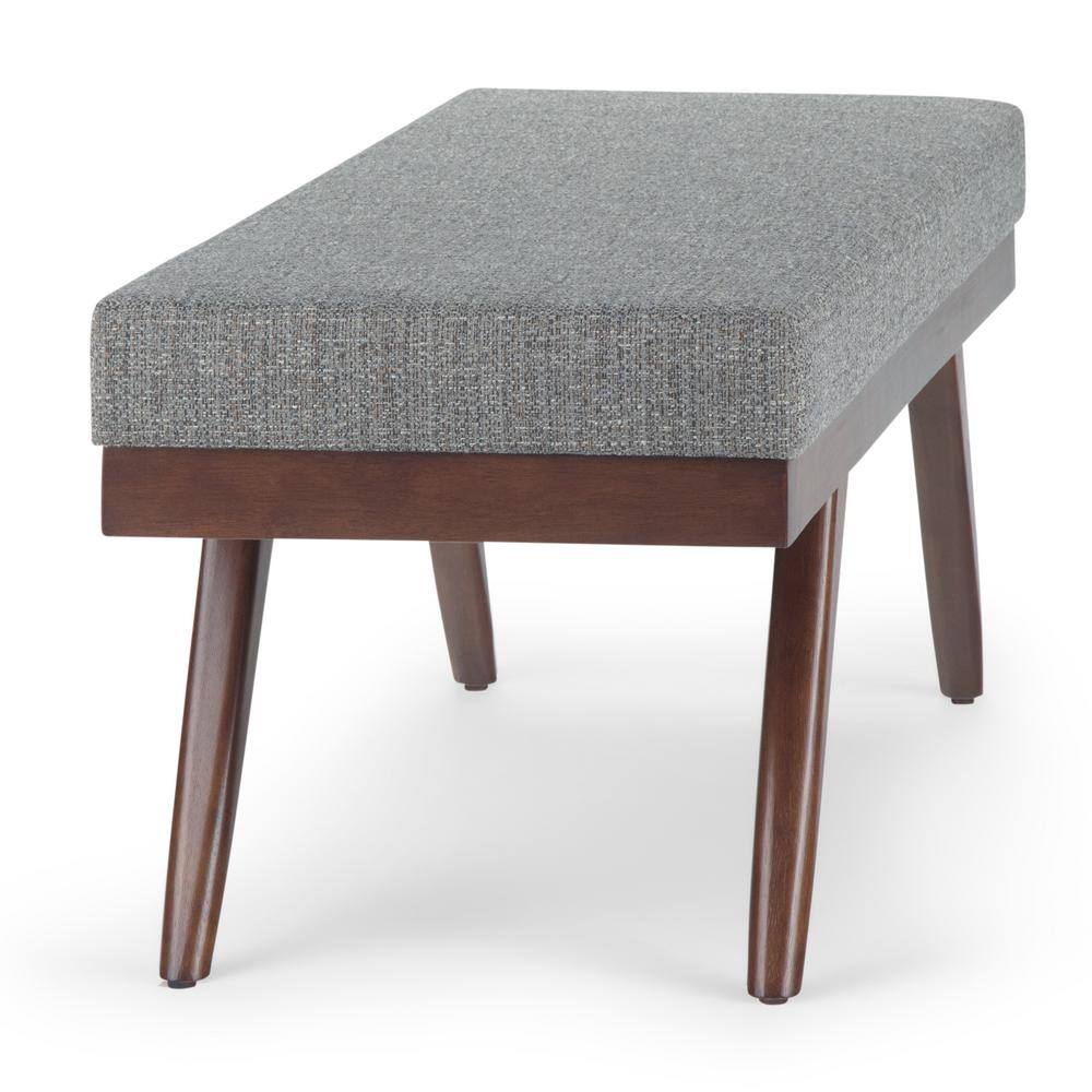 Pebble Grey Tweed Mid-Century Modern Footstool with Wood Legs