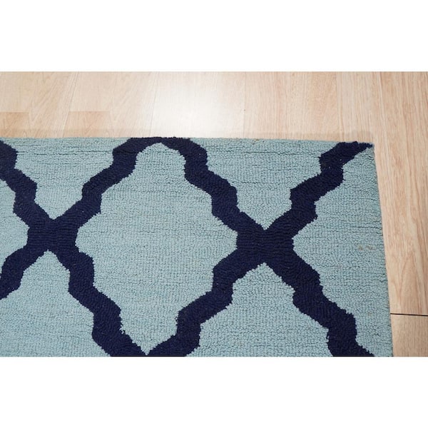 Blue 5 ft. x 7 ft. Hand Tufted Wool Traditional Geometric Moroccan Area Rug