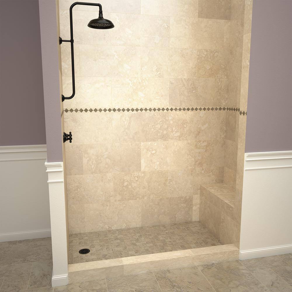 Matte Black 60" x 36" Shower Pan with Integrated Bench