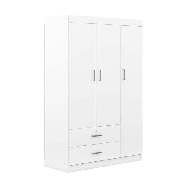 Nestfair 3-Door White Wood 41.3 in. W Wardrobe with 2 Drawers