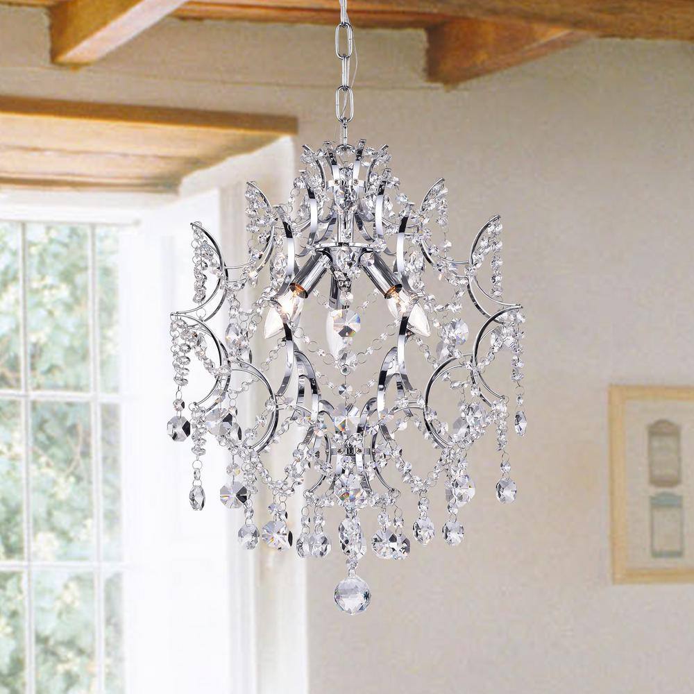 Polished Nickel 17" Crystal Pendant Light with Chrome Finish