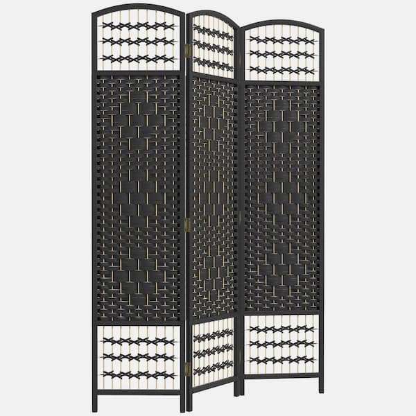 wetiny 3 Panel Room Divider, Folding Privacy Screen 5.6 ft. Room Separator Wave Fiber Freestanding Partition Wall Divider Black