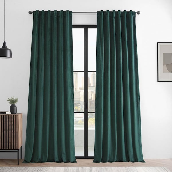 Deep Green Basic Deluxe Velvet 50 in. W x 120 in. L Rod Pocket Room Darkening Curtain Pair (2 Panels)