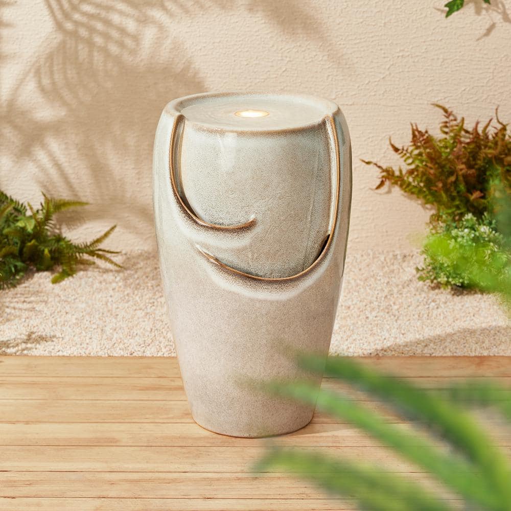Sand Beige Ceramic Novelty Fountain with LED Light